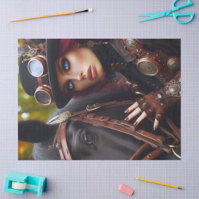 Dark Rider Steampunk Viktorianisch Lady Decoupage Seidenpapier (Basteln)