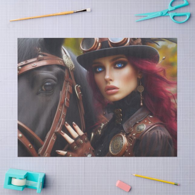 Dark Rider Steampunk Viktorianisch Lady Decoupage Seidenpapier (Basteln)