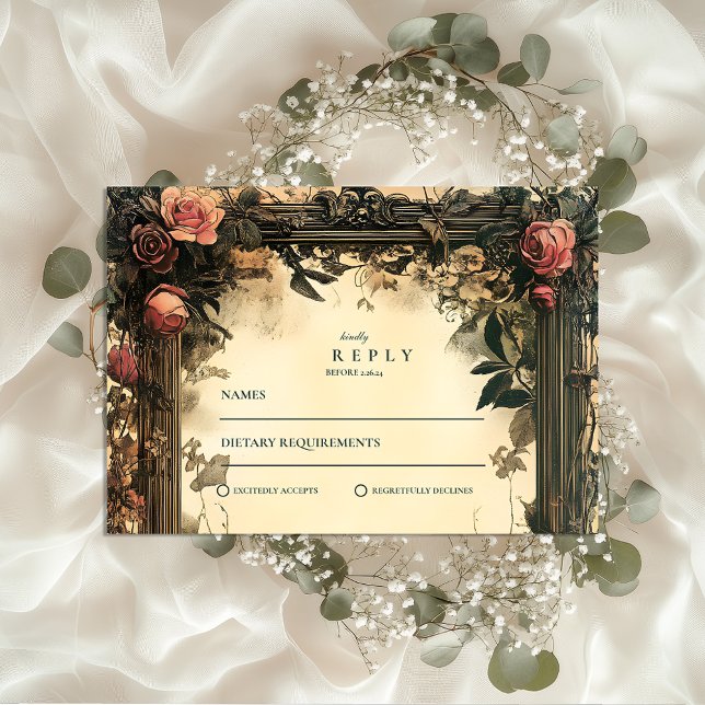 Dark Romance Art Nouveau Wedding RSVP Karte (Von Creator hochgeladen)