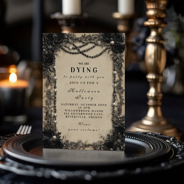 Dark Romance Black Rose Halloween Soirée Einladung (Von Creator hochgeladen)