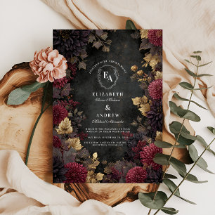 Dark Romance Burgundy Floral Wedding Einladung