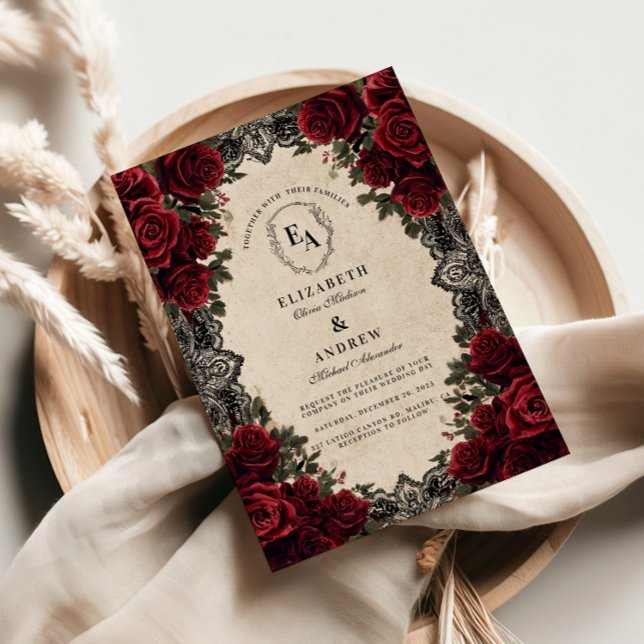 Dark Romance Crimson Floral Wedding Einladung (Von Creator hochgeladen)