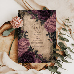 Dark Romance Plum Peony Wedding Einladung