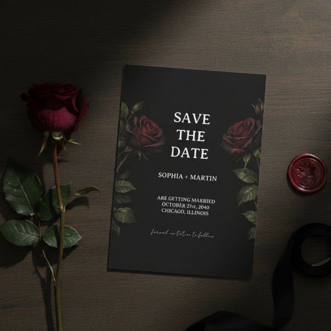 Dark Romance Red Rose Gothic Wedding Save The Date Einladung (Von Creator hochgeladen)