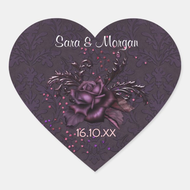 Dark Romance Rose 2b Hochzeitsszitz Siegel Herz-Aufkleber (Vorderseite)
