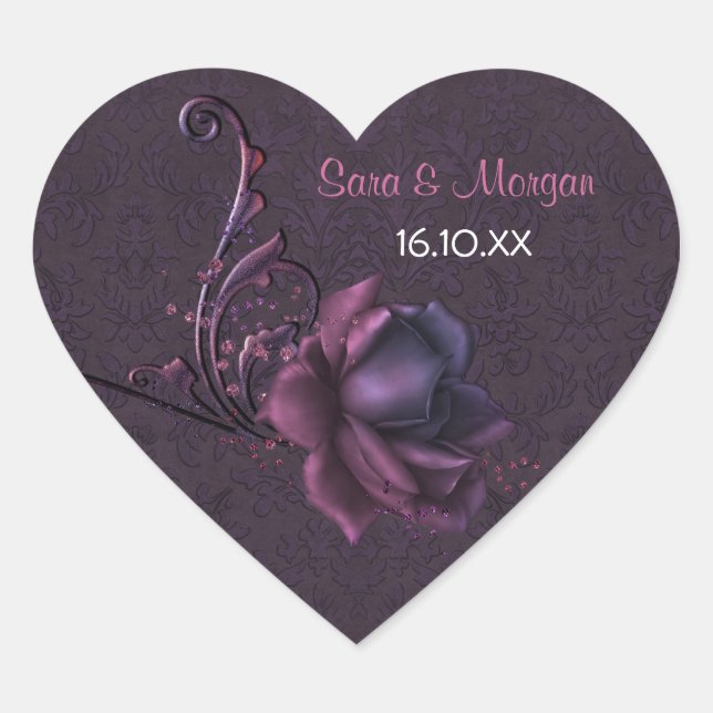 Dark Romance Rose Wedding Siegel Herz-Aufkleber (Vorderseite)