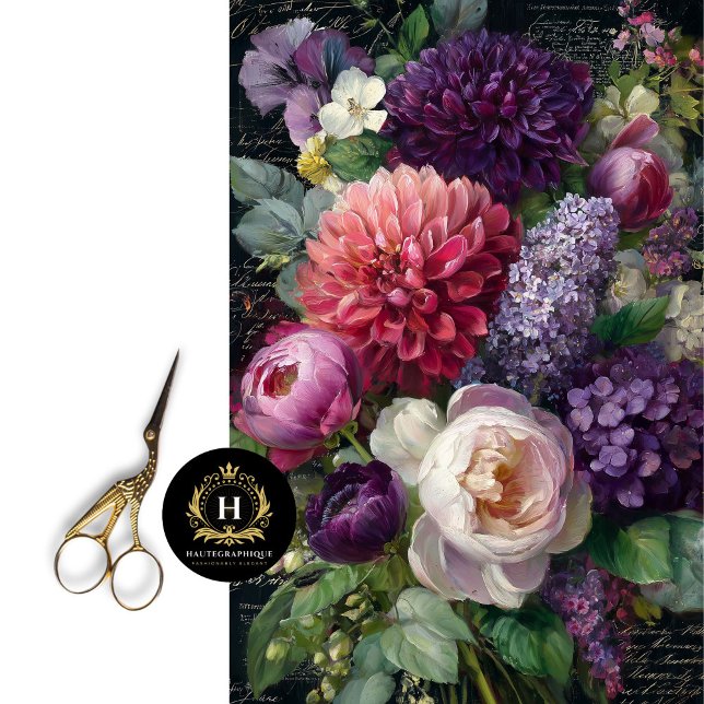 Dark Romantic Floral Bouquet Decoupage Seidenpapier (Give a Wooden Stool an Overgrown Garden Look)