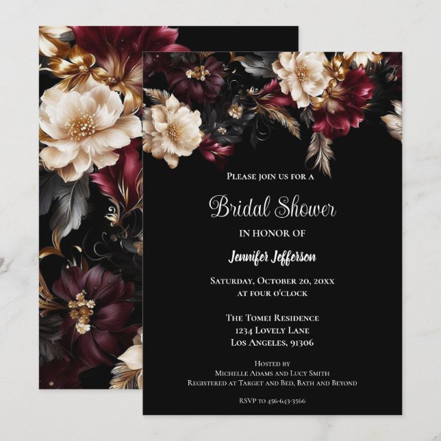 Dark Romantic Floral Gothic Brautparty Einladung (Vorne/Hinten)
