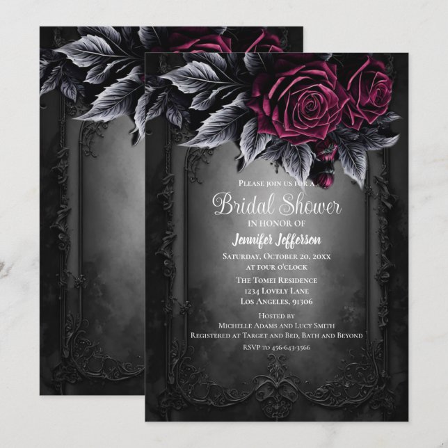 Dark Romantic Floral Gothic Brautparty Einladung (Vorne/Hinten)