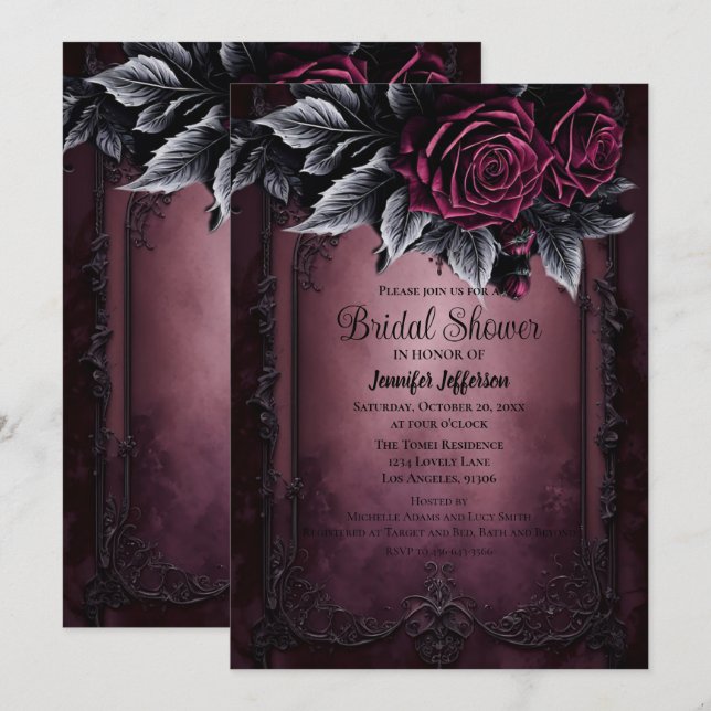 Dark Romantic Floral Gothic Brautparty Einladung (Vorne/Hinten)