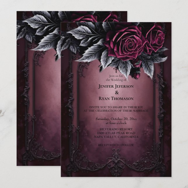Dark Romantic Floral Gothic Hochzeit Einladung (Vorne/Hinten)