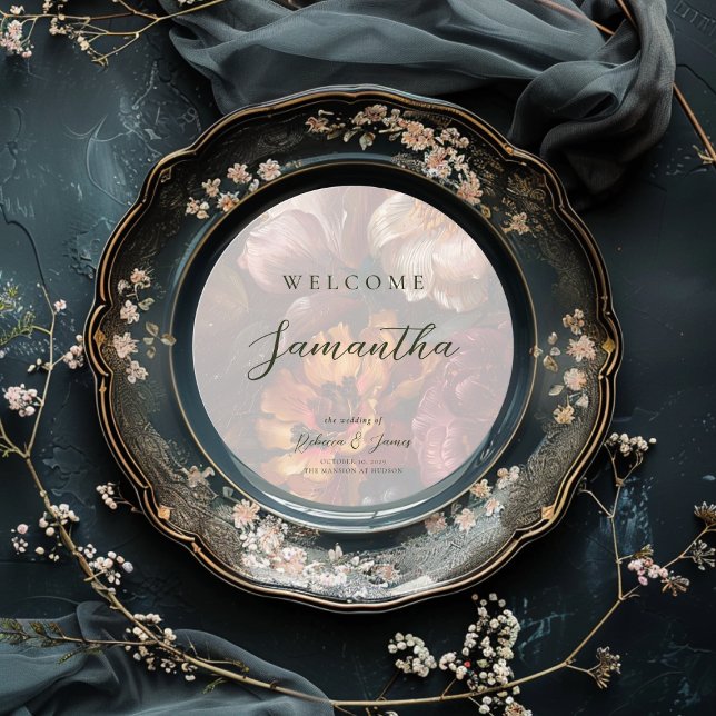 Dark Romantic Floral Malerei Gäste Name Hochzeit Menükarte (Von Creator hochgeladen)