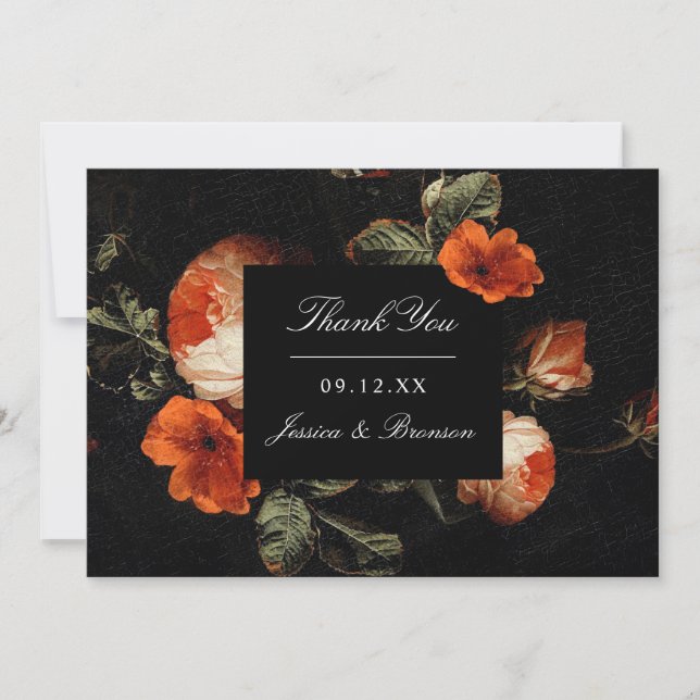 Dark Romantic Floral Rose Dutch Wedding Vielen Dan Einladung (Vorderseite)