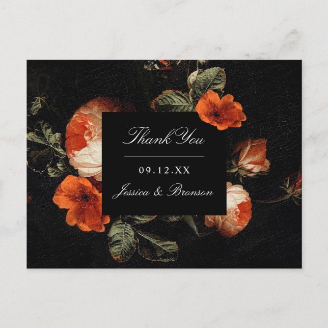 Dark Romantic Floral Rose Dutch Wedding Vielen Dan Postkarte (Vorderseite)