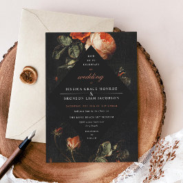 Dark Romantic Floral Rose Holländische Master Wedd Einladung
