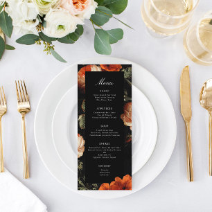 Dark Romantic Floral Rose Holländische Master Wedd Menükarte