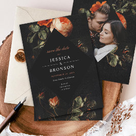 Dark Romantic Floral Rose Save the Date Niederländ Einladung