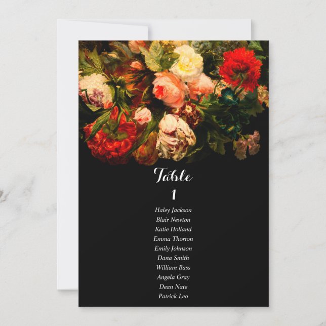 Dark romantic floral wedding seating chart card einladung (Vorderseite)