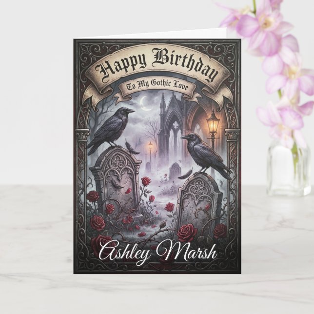 Dark Romantic Gothic Raven Lovers Birthday Karte (Orchidee)