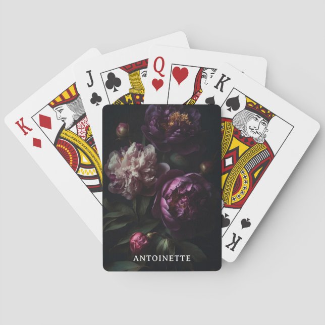Dark Romantic Lila Peonies Blume Bouquet Spielkarten (Rückseite)