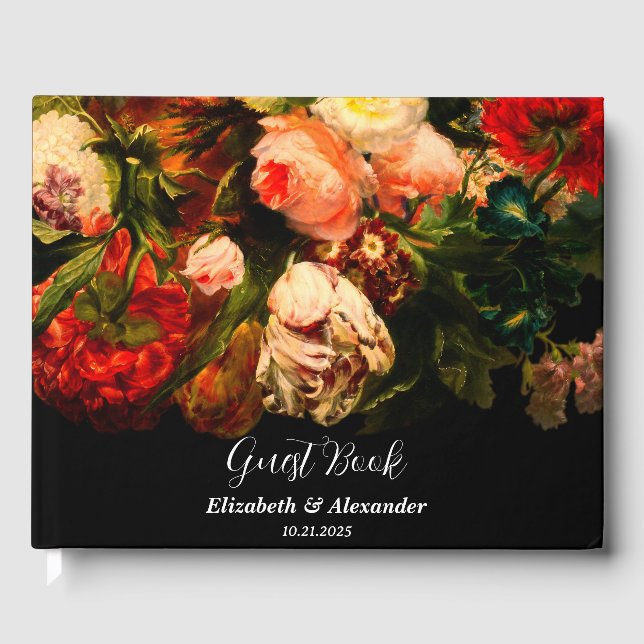 Dark romantic moody elegant floral wedding gästebuch (Vorderseite)