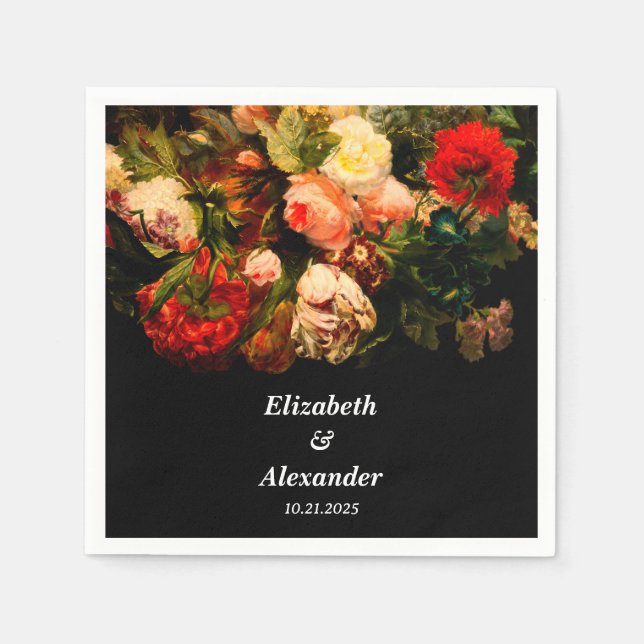 Dark romantic moody elegant floral wedding serviette (Vorderseite)