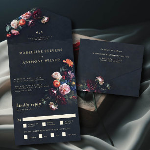 Dark Romantic Moody Floral Black Mairytale Hochzei All In One Einladung