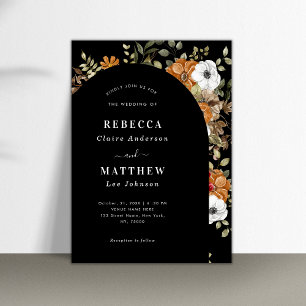 Dark Romantic Moody Floral Boho Arch Black Wedding Einladung