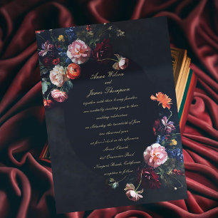 Dark Romantic Moody Floral Calligraphy Wedding Einladung
