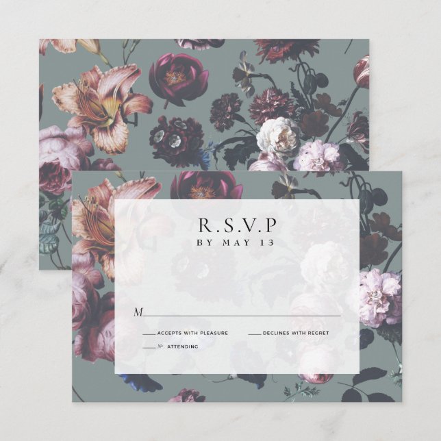 Dark Romantic Moody Floral UAWG Wedding Cards RSVP Karte (Vorne/Hinten)