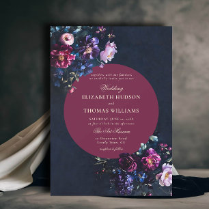 Dark Romantic Moody Florals Jewel Burgundy Wedding Einladung