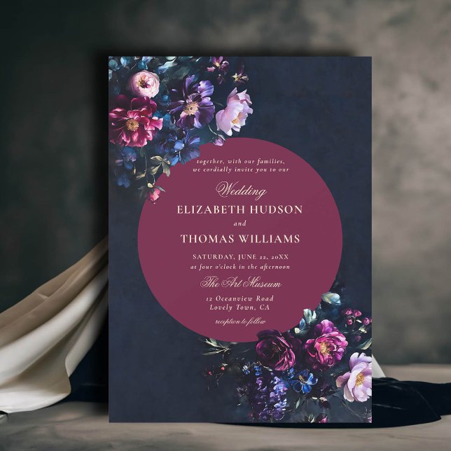 Dark Romantic Moody Florals Jewel Burgundy Wedding Einladung (dark moody romantic wedding invitation gothic florals jewel tones burgundy black emerald romance)
