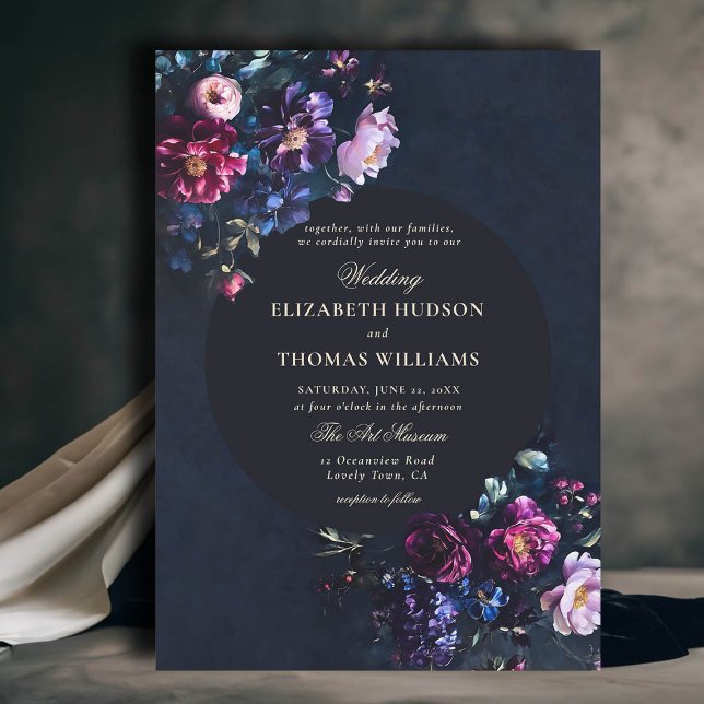 Dark Romantic Moody Florals Jewel Tones Wedding Einladung (dark moody romantic wedding invitation gothic florals jewel tones classy romance modern classic)