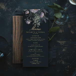Dark Romantic Moody Florals Vintag Peony Wedding Menükarte