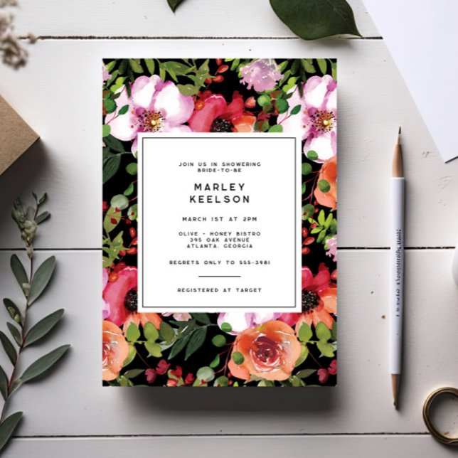 Dark Romantic Pink Floral Greenery Brautparty Einladung (Von Creator hochgeladen)