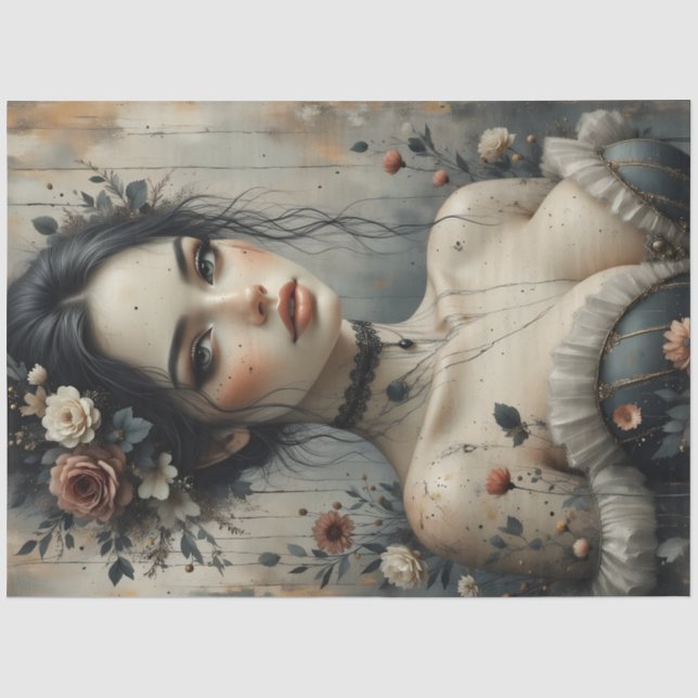 Dark Romantic Woman Portrait Decoupage Seidenpapier (Vorderseite)