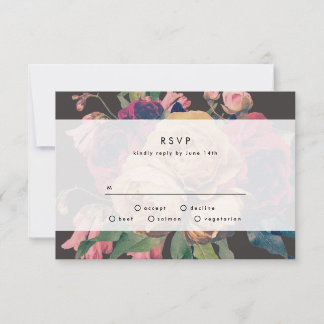 Dark Rose Botanical Fete Wedding RSVP Card Karte (Vorderseite)