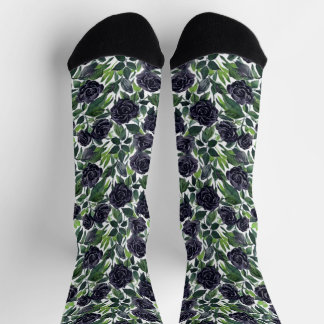 Dark roses delight, watercolor print socken