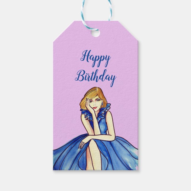 Dark Royal Blue Cocktail Gown Fashion Illustration Geschenkanhänger (Vorderseite)