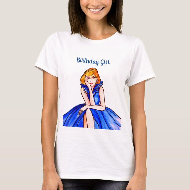 Dark Royal Blue Cocktail Gown Fashion Illustration T-Shirt (Vorderseite)
