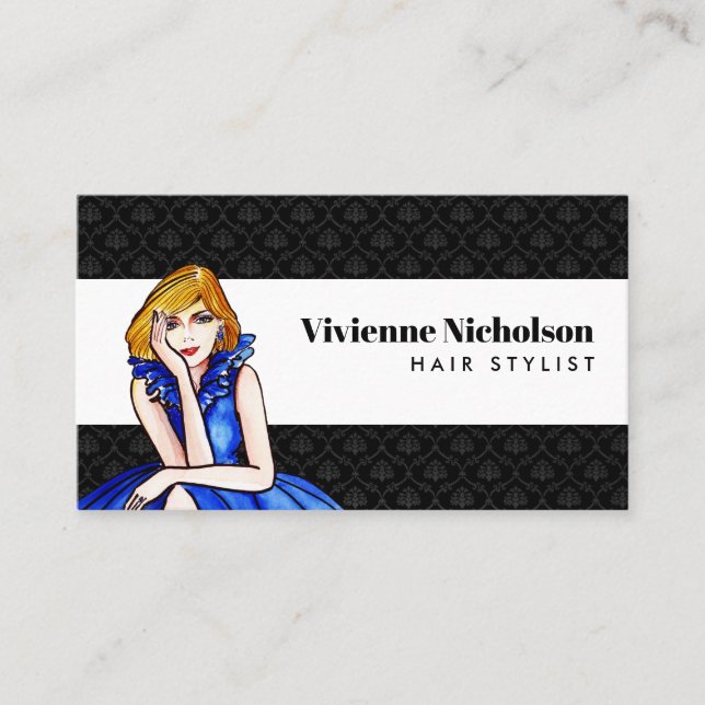 Dark Royal Blue Cocktail Gown Fashion Illustration Visitenkarte (Vorderseite)