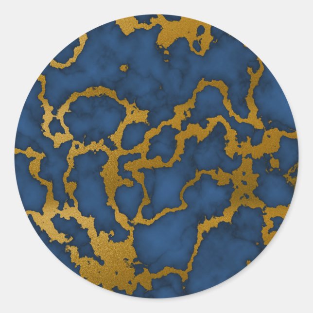 Dark Royal Blue und Gold Marmor Texture Design Runder Aufkleber (Vorderseite)