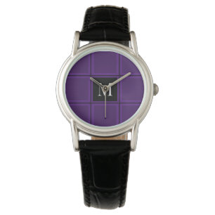 Dark Royal Lila Striped Custom Single Initial Armbanduhr