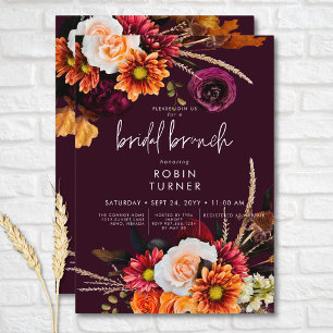 Dark Russet Boho Floral Burgundy Bridal Brunch Einladung