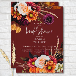 Dark Russet Boho Floral Rust Brautparty Einladung