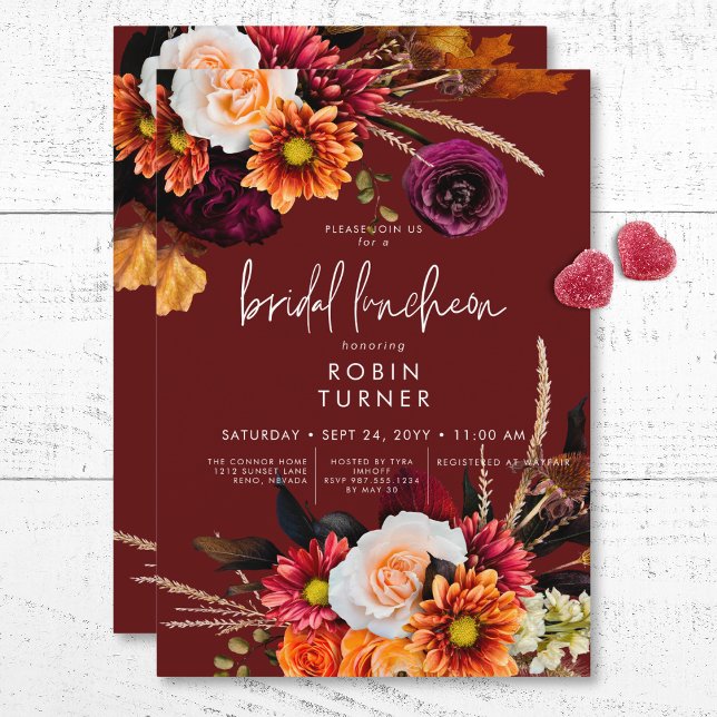 Dark Russet Boho Floral Rust Bridal Luncheon Einladung (Dark Russet Boho Floral Rust Bridal Luncheon Invitation)