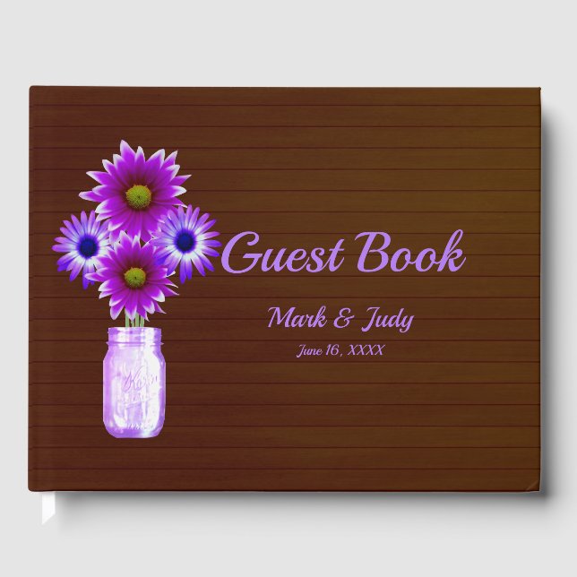 Dark Rustic Lila Floral Mason Jar Wedding Gästebuch (Vorderseite)