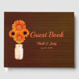 Dark Rustic Orange Floral Mason Jar Wedding Gästebuch