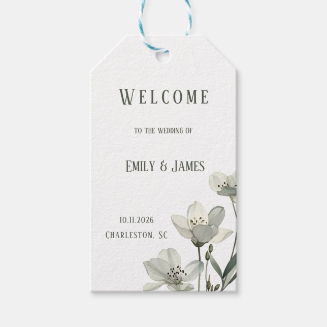 Dark Sage Green Botanical Wedding Geschenkanhänger (Vorderseite)