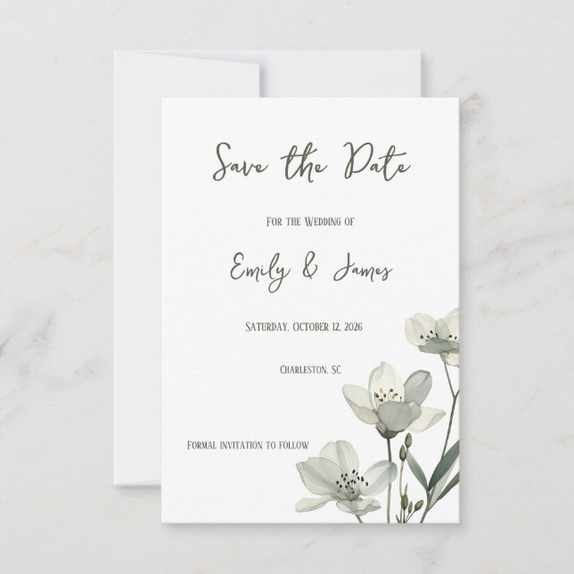 Dark Sage Green Botanical Wedding Save The Date (Vorderseite)